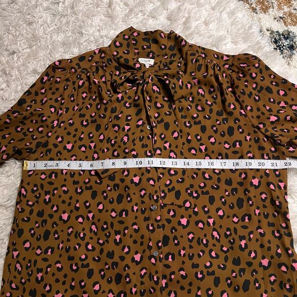 J. Crew Leopard Print Button Front Bow Tie Blouse Size L - Picture 7 of 8